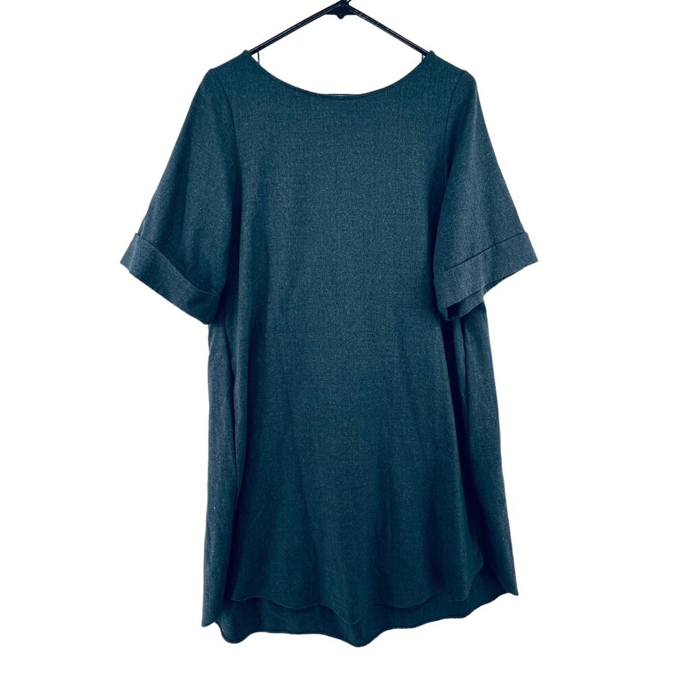 COS Size 8 Dress Shift Short Sleeve Navy Blue Pockets Wool Stretch Mini